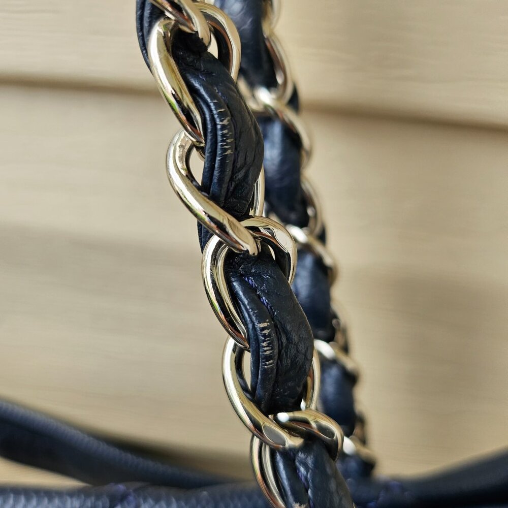 EUC Chanel Blue Lambskin with Quilting & Silver chains Tote Bag - Picture 16 of 17